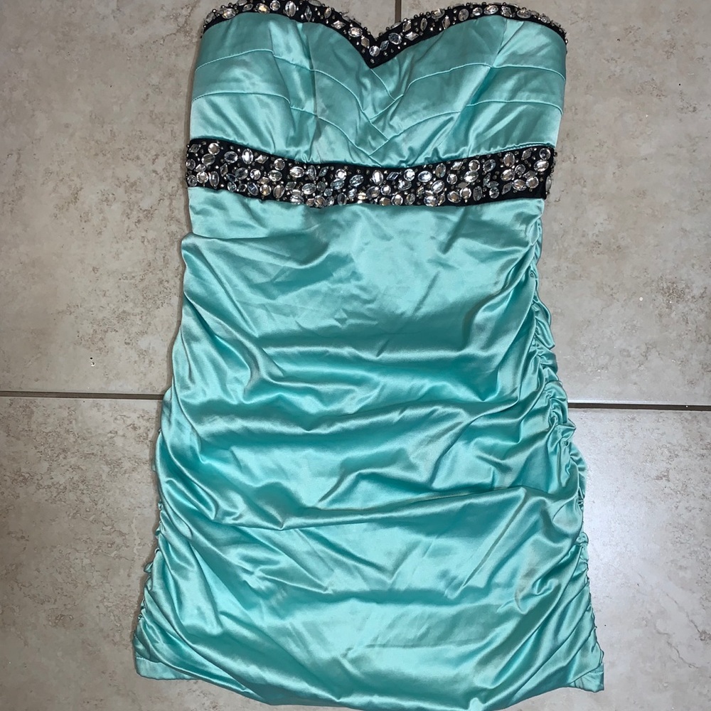 Turquoise Embellished Sweetheart Dress